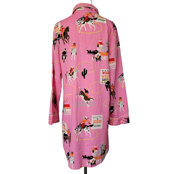Nick & Nora Pink Rodeo Nightgown Sleep Shirt Sz M Cool Cotton Western Cowboy Y2K - Picture 4 of 11
